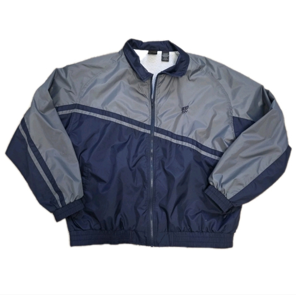 USA Olympic Team Soccer Jacket Wind Breaker Full Zip Mens Size XL Blue Gray Vtg
